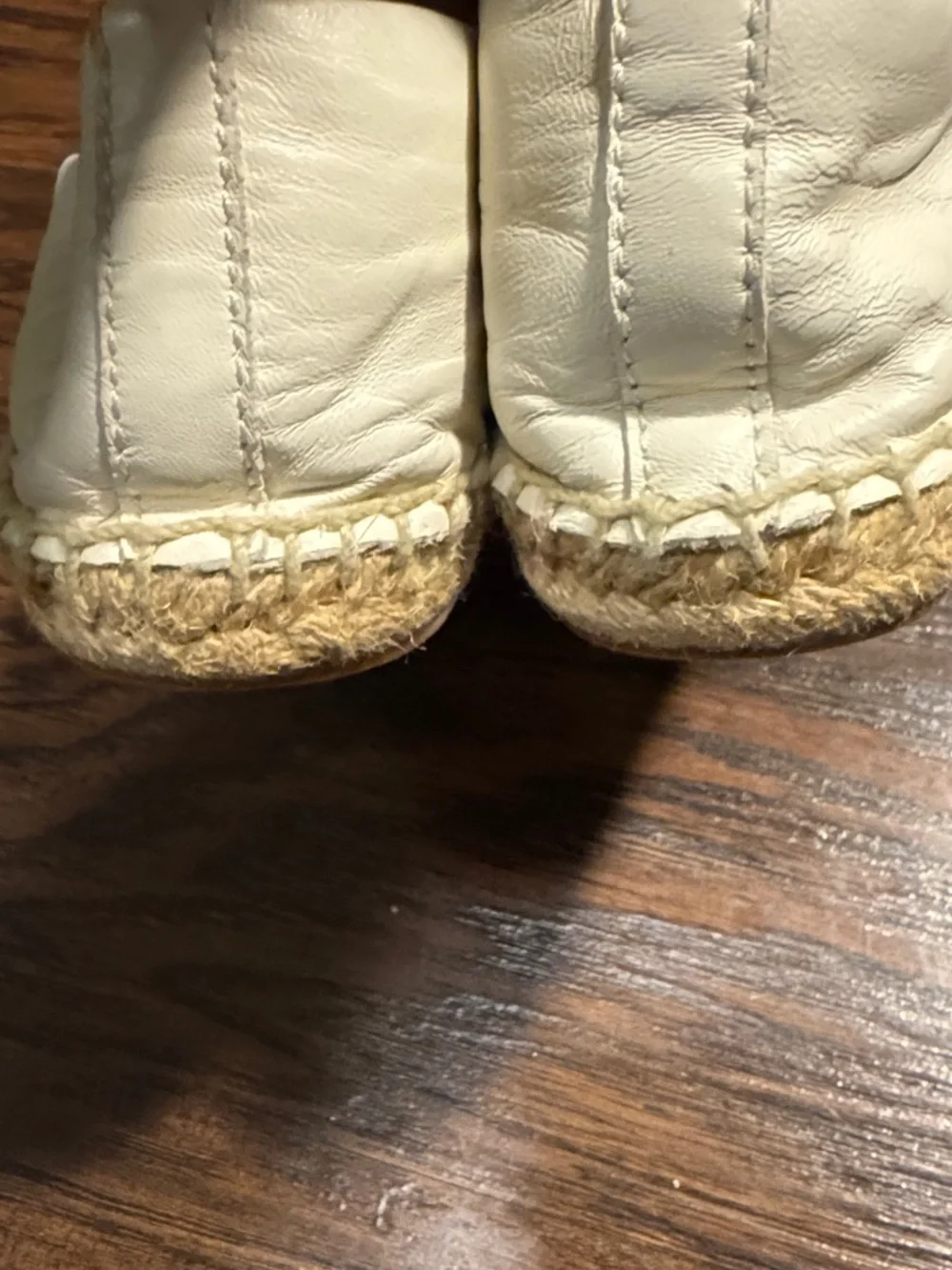 Tory Burch Cream Leather Espadrilles with Black Cap Toe Logo